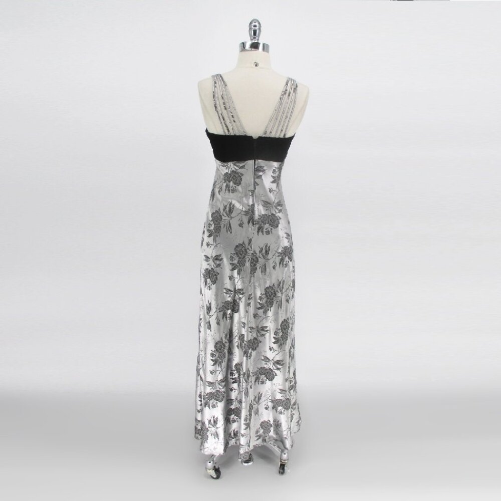 Vintage 90s Velvet Silver Jacquard Party Gown Dress XS - Picture 3 of 11